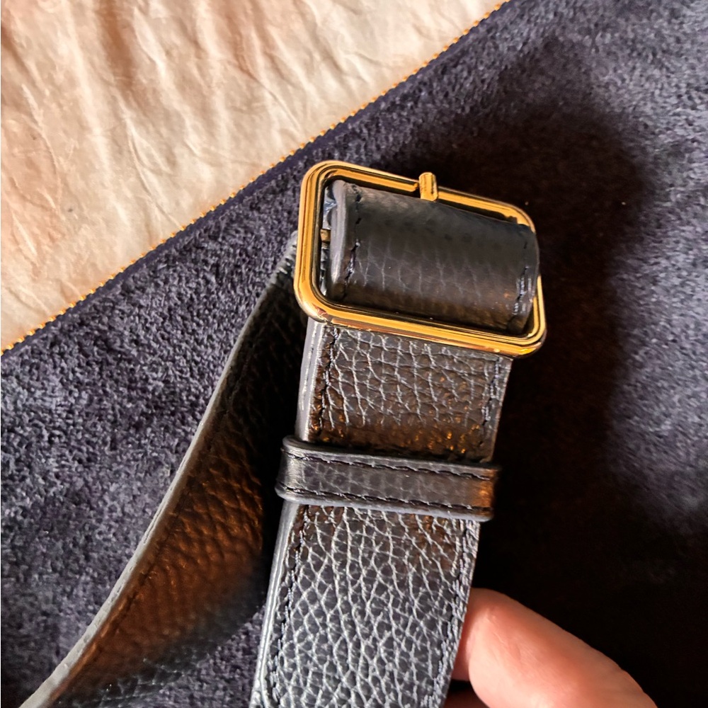 Women’s Navy Suede Crossbody Bag with Gold Hardware - Picture 3 of 4